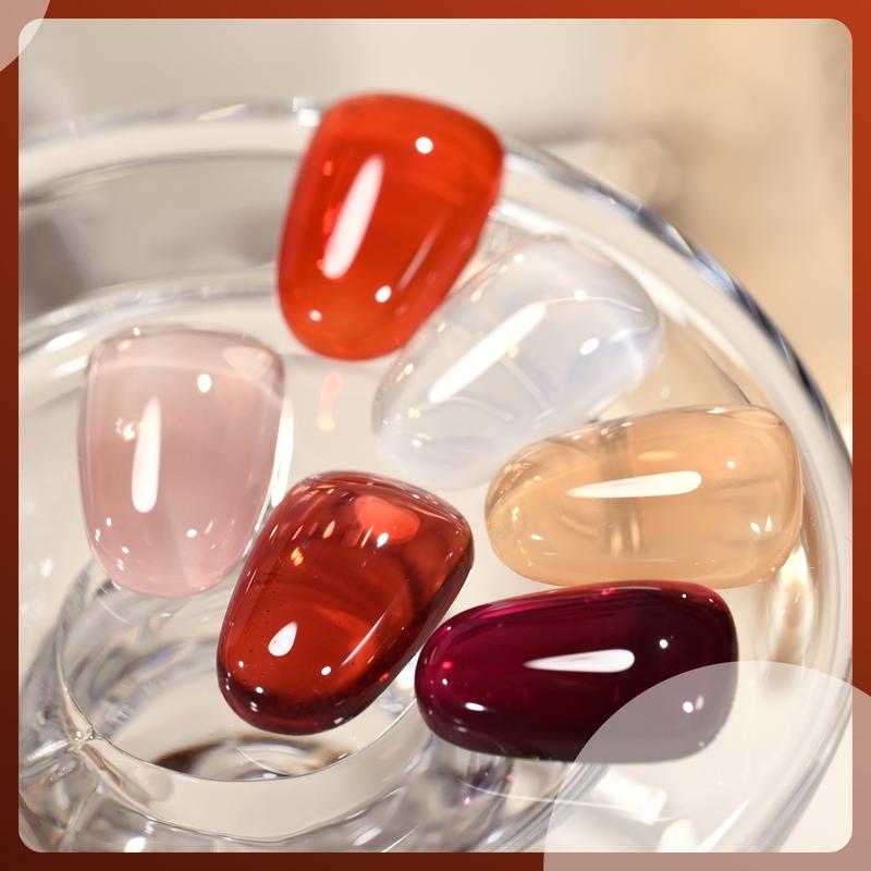 GAOY UV Gel Nail Polish Jelly Brown of 6 Transparent Nude White Dark Red Colors Sheer Gel Polish Kit for Salon Gel Manicure and Nail Art DIY at Home