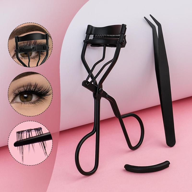 Eyelash Curler Set, 14pcs set Portable Eyelash Curler with Silicone Pad & Tweezers & Eyelash Comb, Professional Makeup Tools for Women