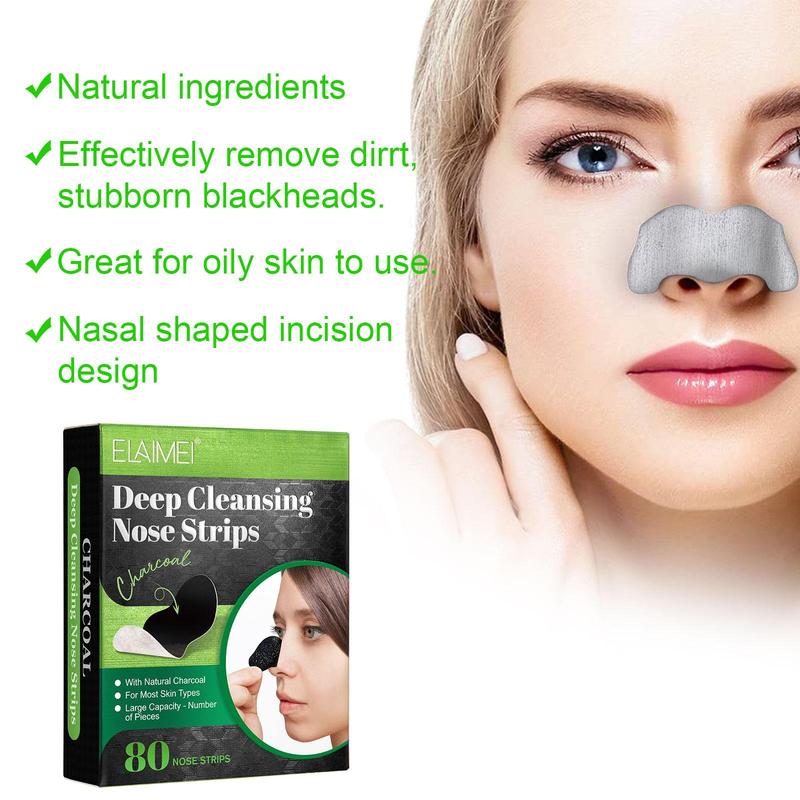 Deep Cleansing Nose Strips, 80pcs Natural Ingredients Blackhead Strips, Nasal Shaped Incision Design Nose Patches, Great for Oily Skin