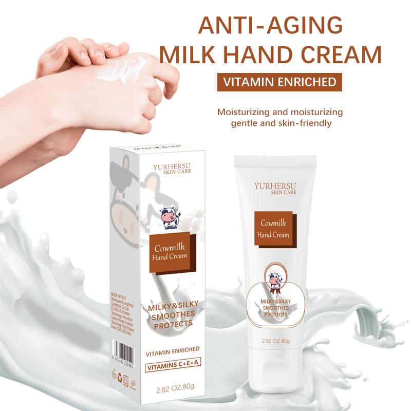 Milk hand cream moisturizes and softens the skin, preventing dryness. Milk hand cream