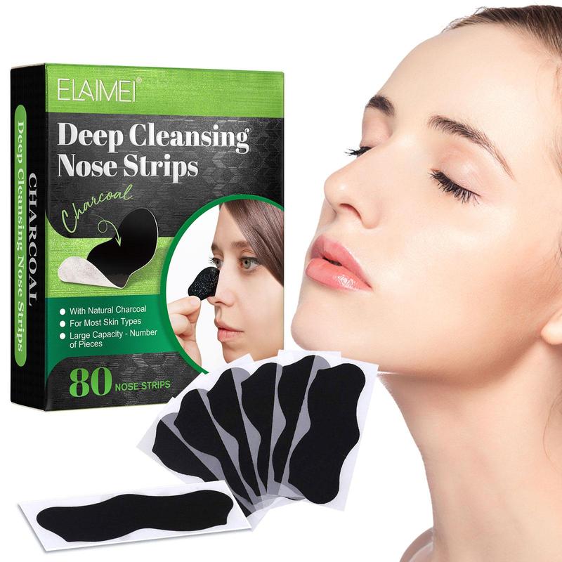 Deep Cleansing Nose Strips, 80pcs Natural Ingredients Blackhead Strips, Nasal Shaped Incision Design Nose Patches, Great for Oily Skin