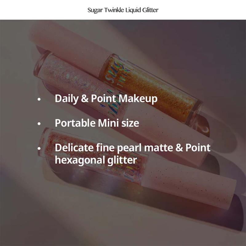 [Peripera] Sugar Twinkle Liquid glitter (2 Colors), Shimmer, Highlighter, Dewy Finish, Glitter Flex, Dazzling Moments, Opal Holographic, Pink Holographic Glitter, Thin and Delicate Brush Tip, Korean Beauty Makeup,