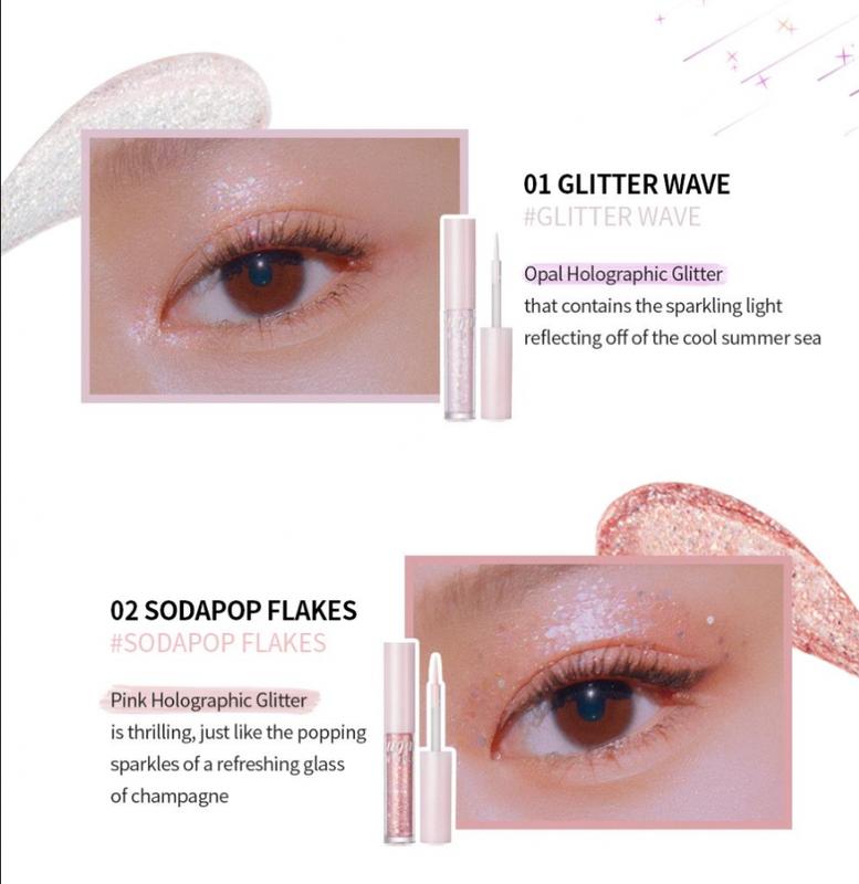 [Peripera] Sugar Twinkle Liquid glitter (2 Colors), Shimmer, Highlighter, Dewy Finish, Glitter Flex, Dazzling Moments, Opal Holographic, Pink Holographic Glitter, Thin and Delicate Brush Tip, Korean Beauty Makeup,