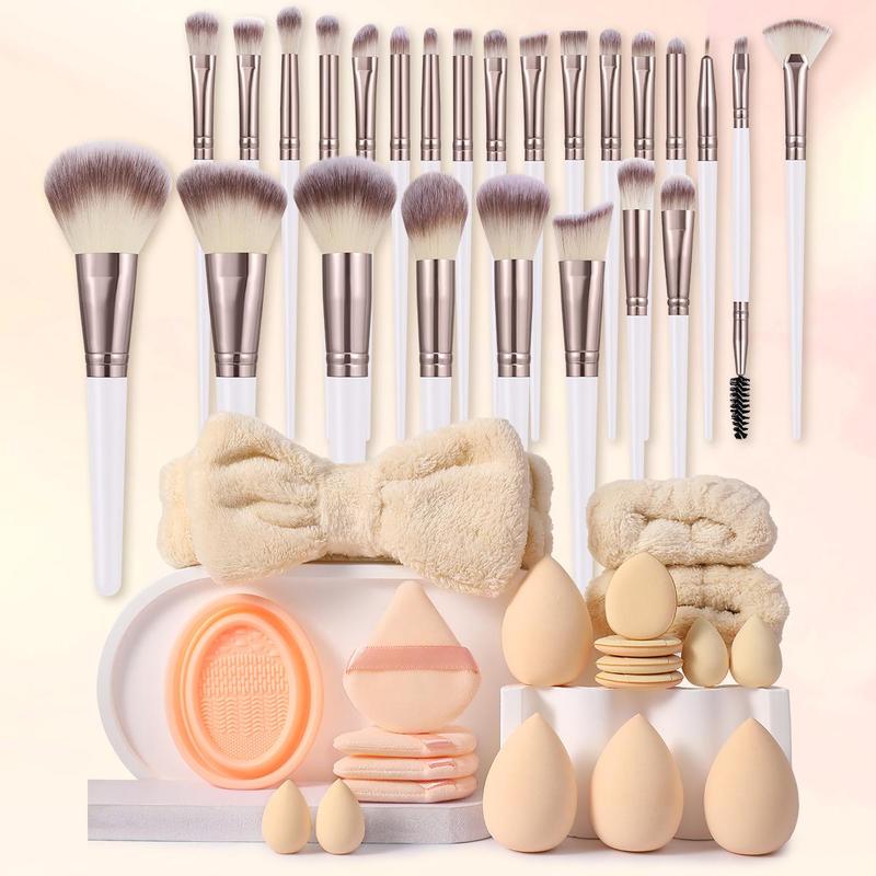 Makeup Tool Set (45pcs set), Makeup Brushes & Makeup Sponge & Powder Puffs & Headband & Wrist Strap & Brush Bowl, Professional Makeup Tools for Women