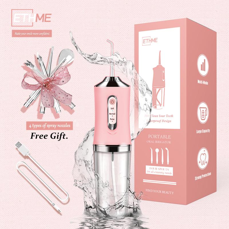 Christmas Gift Rechargeable Pink Burst Water Flosser Portable Teeth Cleanser for Braces, Oral Dental Irrigator Cordless Waterproof Cleaning Tool