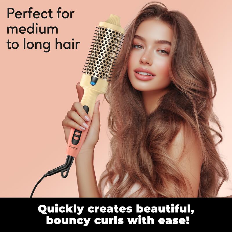 FARERY Curling Iron Brush Ceramic, Digital Display 9 Temps Thermal Brush, Dual Voltage