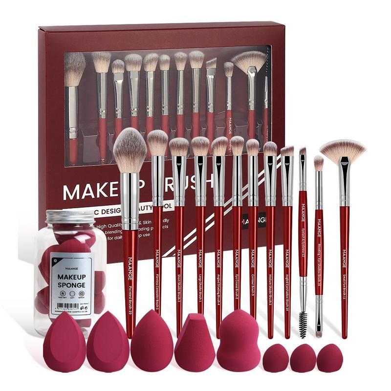 Professional Makeup Brush Set with Storage Box, 20pcs set Makeup Brush & Makeup Sponge, Portable Makeup Tools with Soft Fiber, Gift for Women & Girls