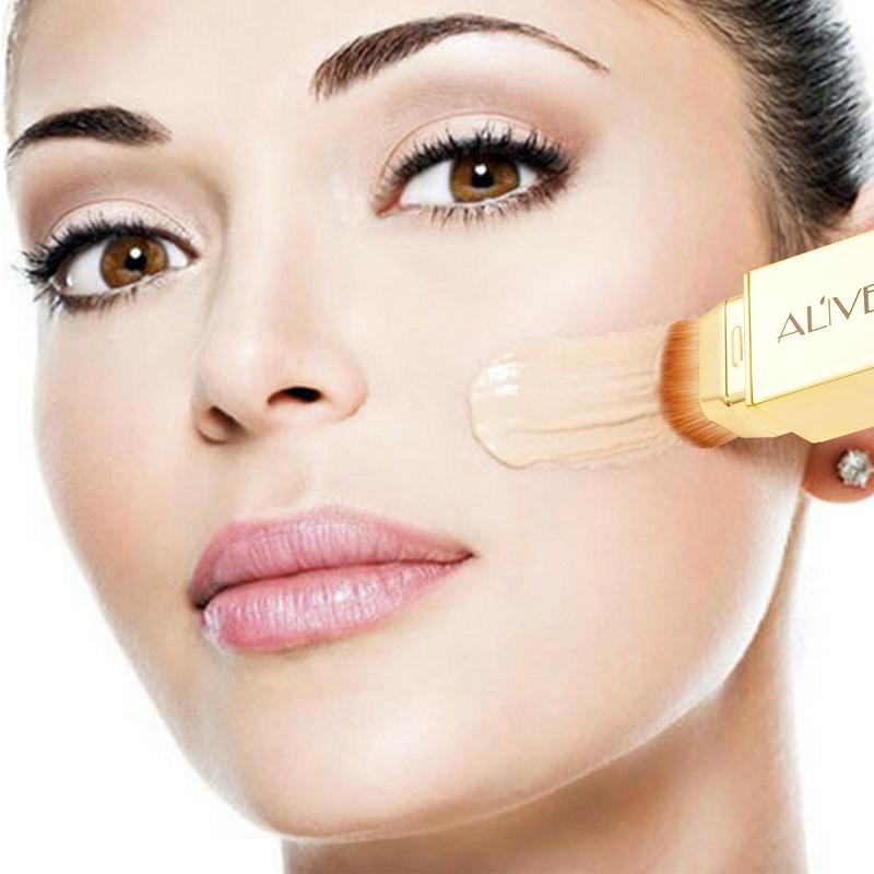 Aliver 2-in-1 Concealer Stick Foundation with Cosmetic Brush Concealer, Full Coverage Pore 01 Color and Aliver Liquid Foundation Sunscreen Base Makeup Plus Pink Makeup Brush