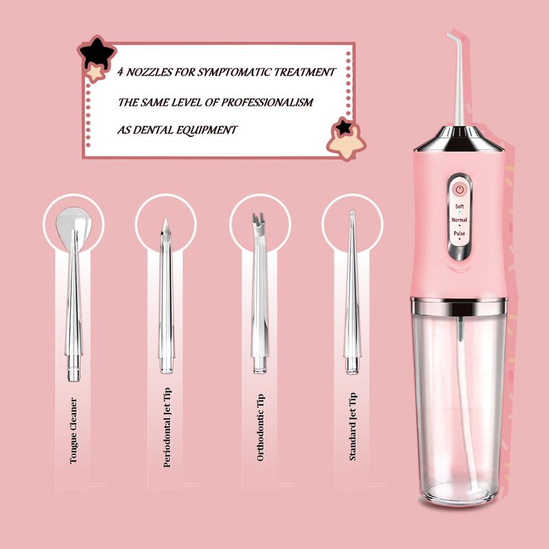 Christmas Gift Rechargeable Pink Burst Water Flosser Portable Teeth Cleanser for Braces, Oral Dental Irrigator Cordless Waterproof Cleaning Tool