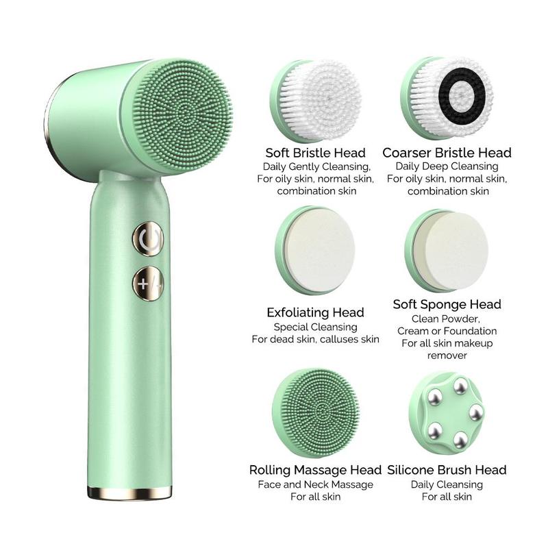 Electric Facial Cleansing Brush, 1 Box Facial Skin Care Brush with 6 Counts Replacement Brush Heads, Facial Massage Brush for Women & Men