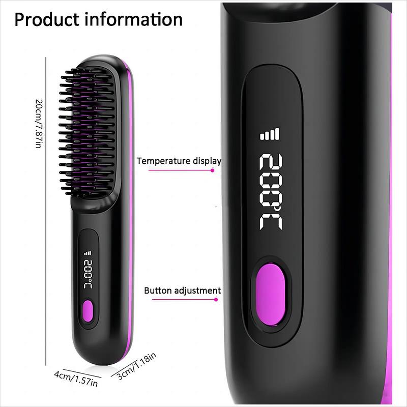 S7 Cordless Hair Straightener Brush, Portable Negative Ion Hot Comb  Long Battery Life with USB Rechargeable Feature Fast Heating 3 Temp Settings Anti-Scald, 20Mins Auto-Off, for Travel