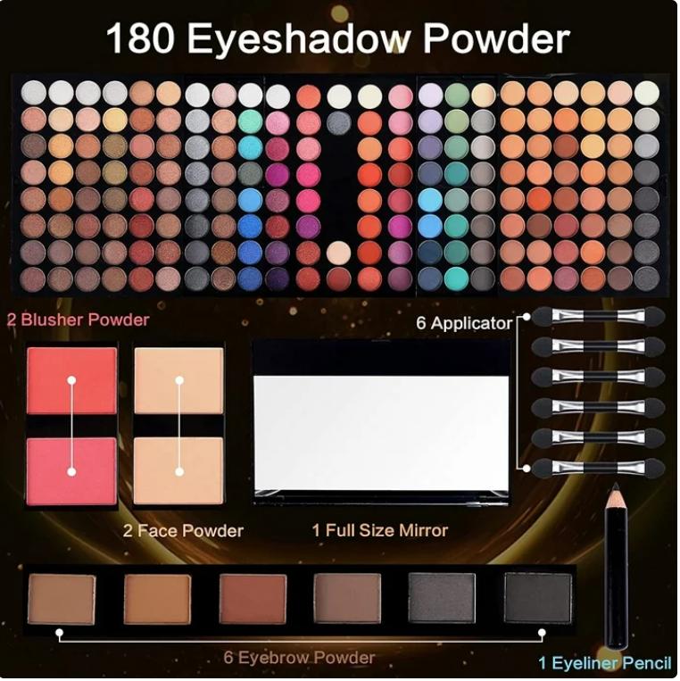 190 Colors Cosmetic Makeup Palette Set Kit Combination,Professional Makeup Kit for Women Full Kit,Makeup Pallet,Include Eyeshadow Facial Blusher Eyebrow Powder Eyeliner Pencil Mirror