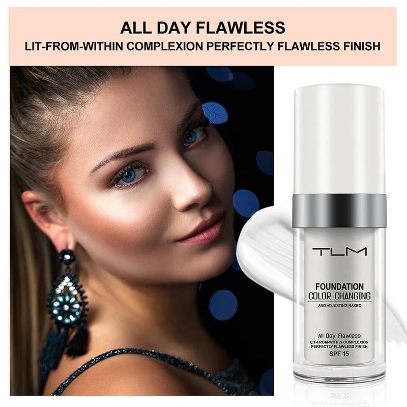 (2 Pack) TLM Color Changing Liquid Foundation + Aliver Concealer Stick,Flawless Makeup Base Concealer Cover SPF15 TLM