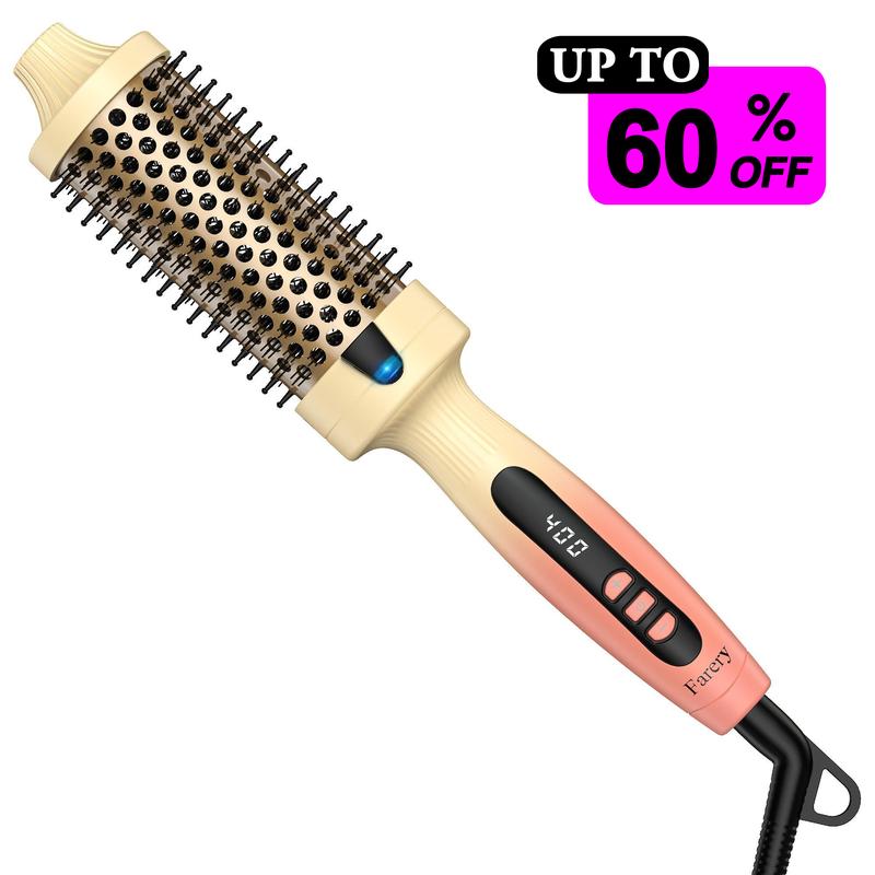 FARERY Curling Iron Brush Ceramic, Digital Display 9 Temps Thermal Brush, Dual Voltage