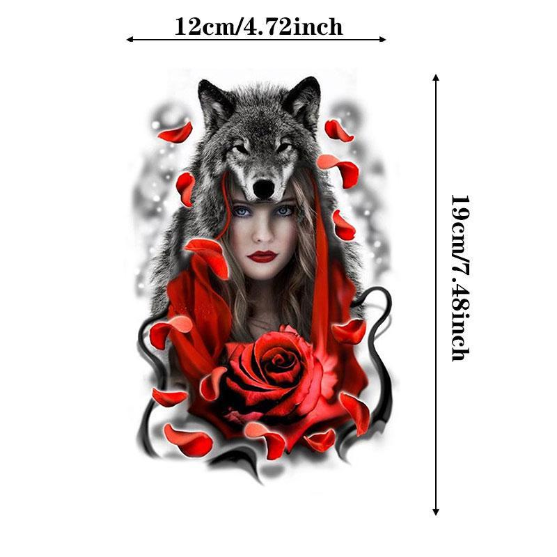 Wolf Head & Flower Pattern Temporary Tattoo, Body Art Supplies For Women And Men