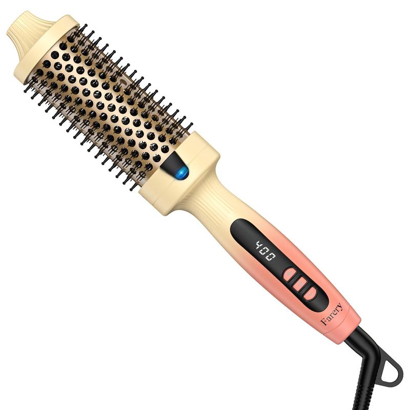 FARERY Curling Iron Brush Ceramic, Digital Display 9 Temps Thermal Brush, Dual Voltage