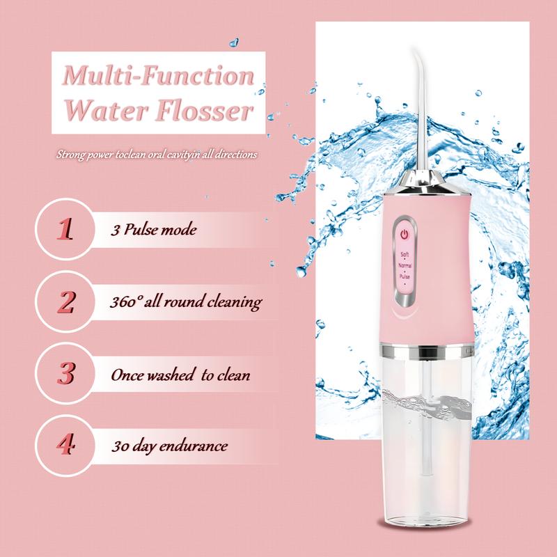 Christmas Gift Rechargeable Pink Burst Water Flosser Portable Teeth Cleanser for Braces, Oral Dental Irrigator Cordless Waterproof Cleaning Tool