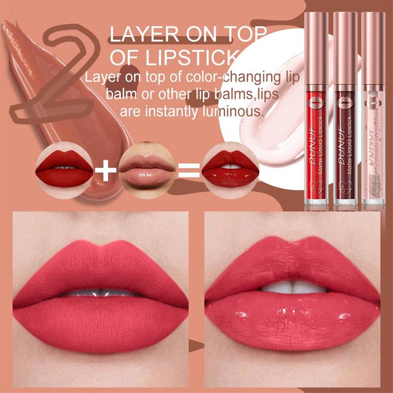 2 in 1 Matte Waterproof Long-lasting Lip Gloss, 2 Counts set Moisturizing Lip Oil, Non-stick Cup Non-fading Lipstick, Perfect Gift for Women, Christmas Gift