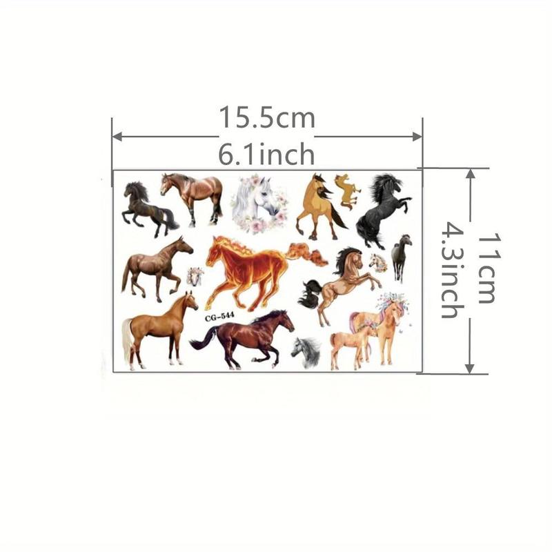 Horse Pattern Temporary Tattoo Sticker, 8 Counts set Long Lasting Arm Fake Tattoo Stickers, Body Art Sticker for Women & Men