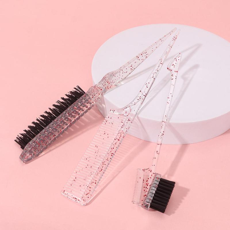 3pcs set Glitter Design Hair Brush Set, Pointed Tail Comb & Edge Control Brush & Fluffy Styling Comb Set, Heatless Styling Tools for Women