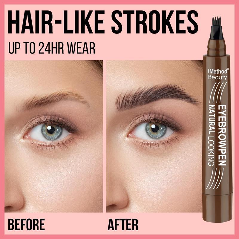 iMethod Microblading Eyebrow Pen - Eyebrow Pencil, Magical Upgraded Eye Brow Pen, 4 Fork Tip & Spoolie Brush for Natural-Looking Brows, Last All-Day