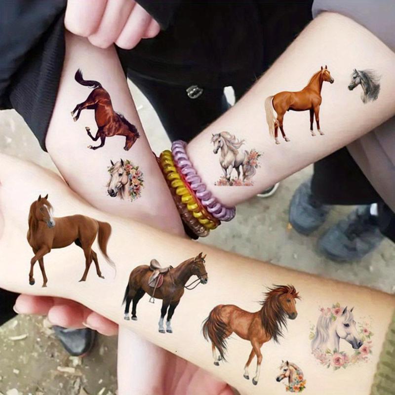 Horse Pattern Temporary Tattoo Sticker, 8 Counts set Long Lasting Arm Fake Tattoo Stickers, Body Art Sticker for Women & Men