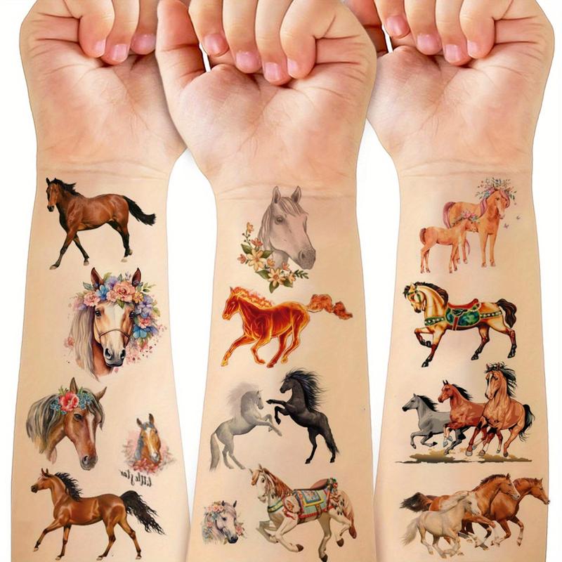 Horse Pattern Temporary Tattoo Sticker, 8 Counts set Long Lasting Arm Fake Tattoo Stickers, Body Art Sticker for Women & Men