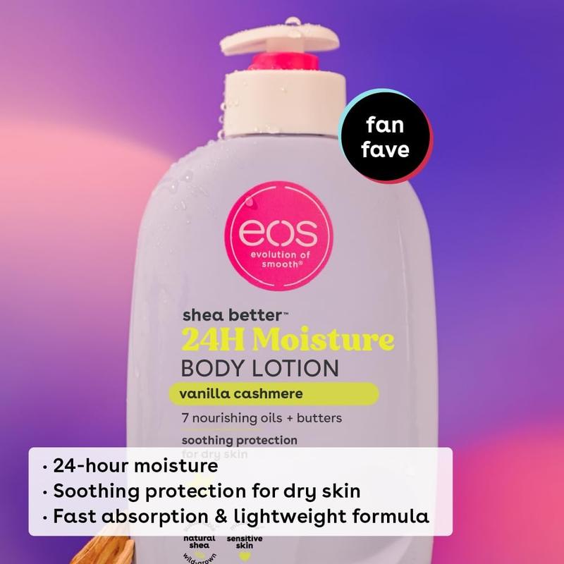 eos Shea Better Body Lotion- Vanilla Cashmere, 24-Hour Moisture Skin Care, Lightweight & Non-Greasy, Made with Natural Shea, Vegan, 16 fl oz