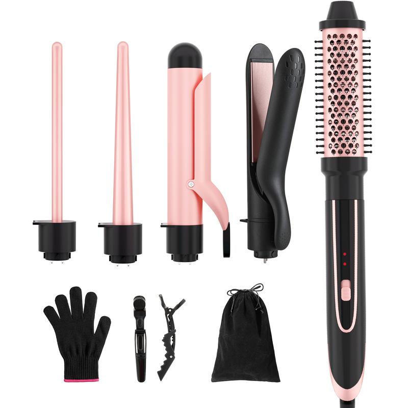 Heikki Vision 5 in 1 Curling Iron Set with 4 Interchangeable Ceramic Fast Heat, Wand Hair Crimper, Dual Voltage Hair Waver with Protective Glove & 2 Clips