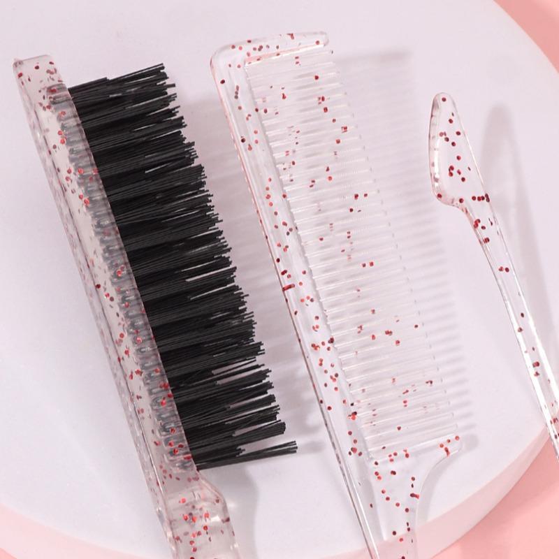 3pcs set Glitter Design Hair Brush Set, Pointed Tail Comb & Edge Control Brush & Fluffy Styling Comb Set, Heatless Styling Tools for Women