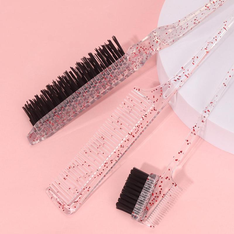 3pcs set Glitter Design Hair Brush Set, Pointed Tail Comb & Edge Control Brush & Fluffy Styling Comb Set, Heatless Styling Tools for Women