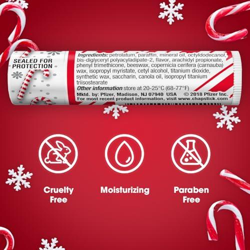 ChapStick Bulk Lip Balm, Candy Cane, 12-Pack – Fresh & Minty Lip Moisturizer, Stocking Stuffer, 0.15 Oz Ea