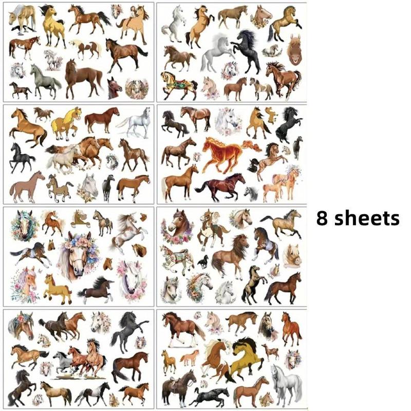 Horse Pattern Temporary Tattoo Sticker, 8 Counts set Long Lasting Arm Fake Tattoo Stickers, Body Art Sticker for Women & Men