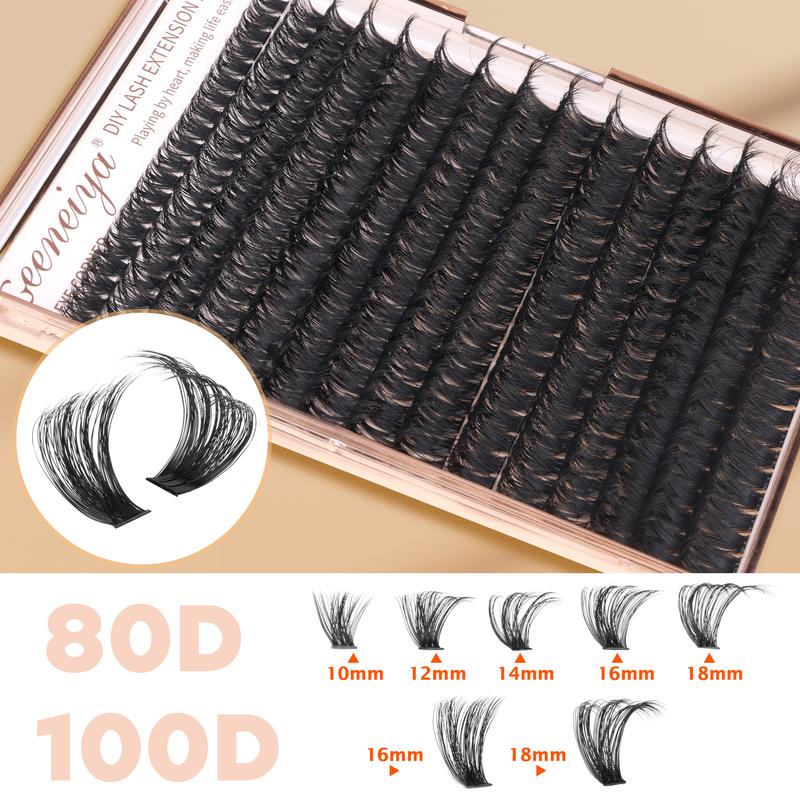 Volume Lash Clusters Kit DIY Lash Extension Kit D Curl Eyelash Extensions with Lash Bond and Seal Waterproof Tweezers,10-14mm Eye Corner Eyelashes and 16-18MM Cluster Lashes(300PCS,80D+100D)