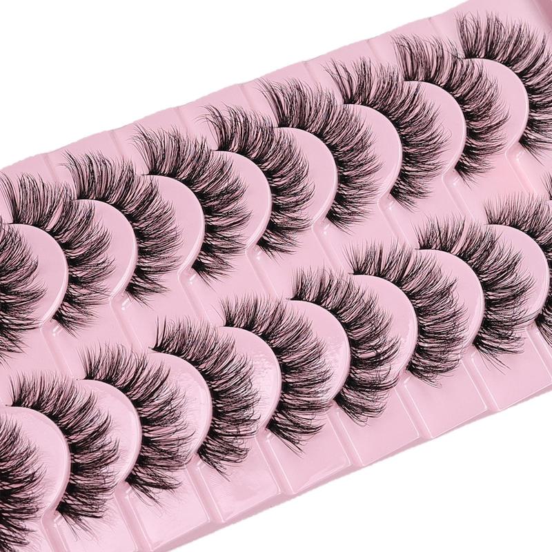 Natural Fluffy False Eyelashes, 10 Pairs Wispy Lashes, 3D Volume Strip Lashes, D Curl Fake Eyelashes with Clear Band Eye Lashes