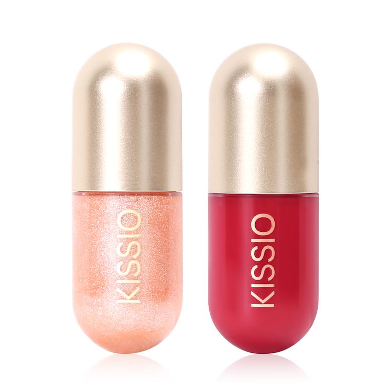 KISSIO Lip Plumper,Color Lip Plumper Gloss,Plant Extracts Plumping Lip Serum,Moisturizing Lip Gloss ,The packaging is very small and easy to carry(2PCS)