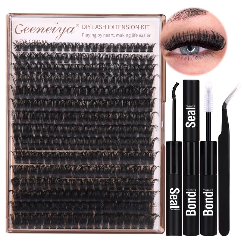 Volume Lash Clusters Kit DIY Lash Extension Kit D Curl Eyelash Extensions with Lash Bond and Seal Waterproof Tweezers,10-14mm Eye Corner Eyelashes and 16-18MM Cluster Lashes(300PCS,80D+100D)