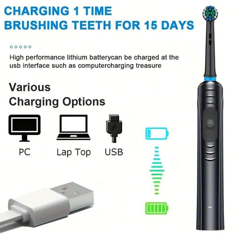 Portable USB Rechargeable Electric Toothbrush Set, 1 Set Toothbrush with Replacement Heads, Intelligent Deep Cleaning Toothbrushes for Adults