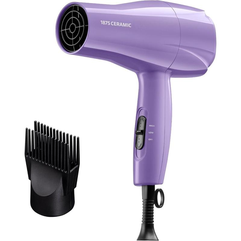 1875 Ceramic Hair Dryer,  Fast Drying, Multi-Setting with Comb Attachment, Additional Detangler Included, Slide Bar , Compact for Home & Travel (Purple)