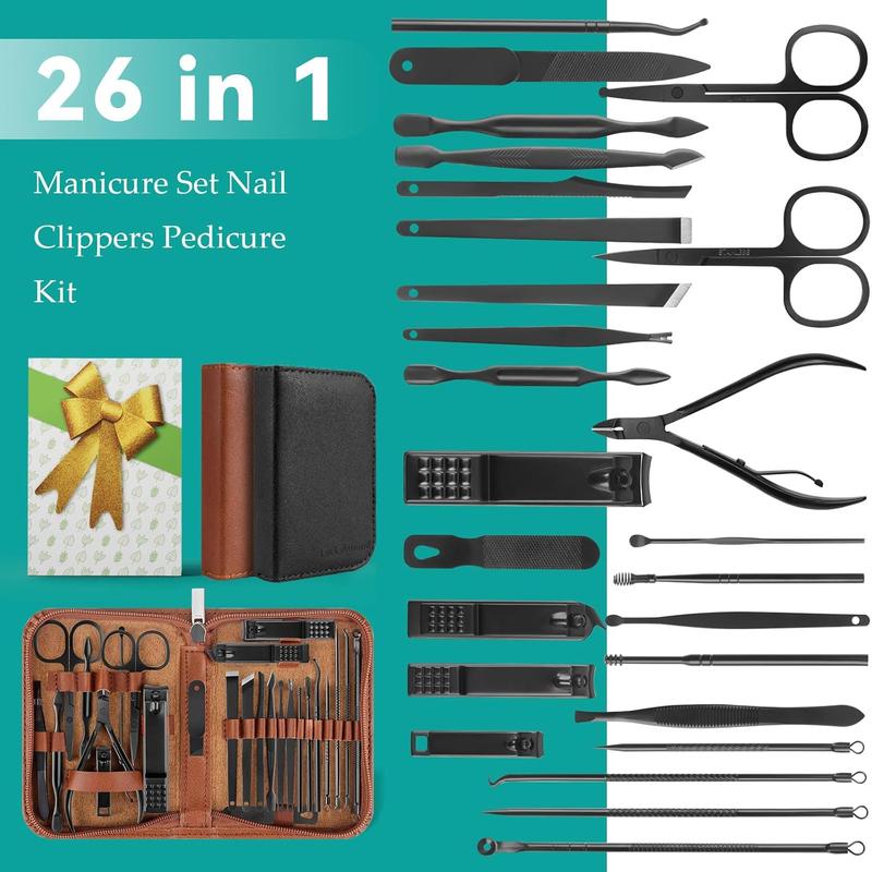 Manicure Set Professional Nail Clipper Kit 26 Pieces Nail Care Tools for Travel & Grooming (Black) stainless steel acrylic automatic Durable Big Opening Nail Clipper Electric Nail Clipper with Polishing Tool affordable anti-splash Jaw Nail Clipper set man