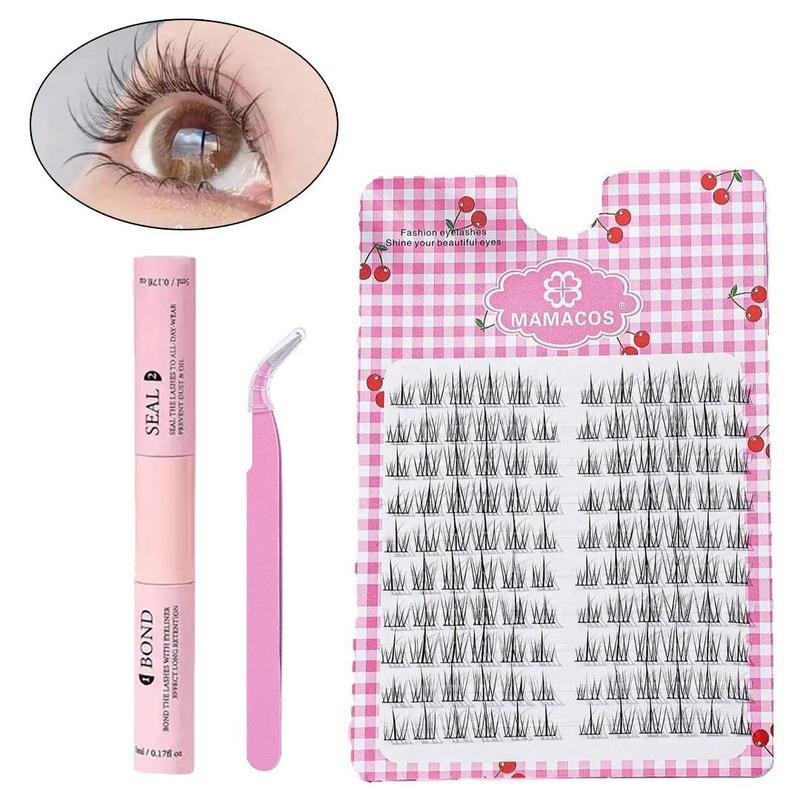 Individual False Eyelashes with Tweezers & Glue, 1 Box Natural Look Manga Eyelash for Extensions, False Eyelashes for Women & Girls