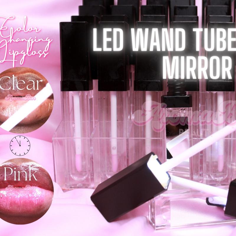 Color Changing Lipgloss in Black LED Wand Tubes - Retail Lipstick Makeup Clear Mirror Cosmetic Glossy Lip Care Multicolor