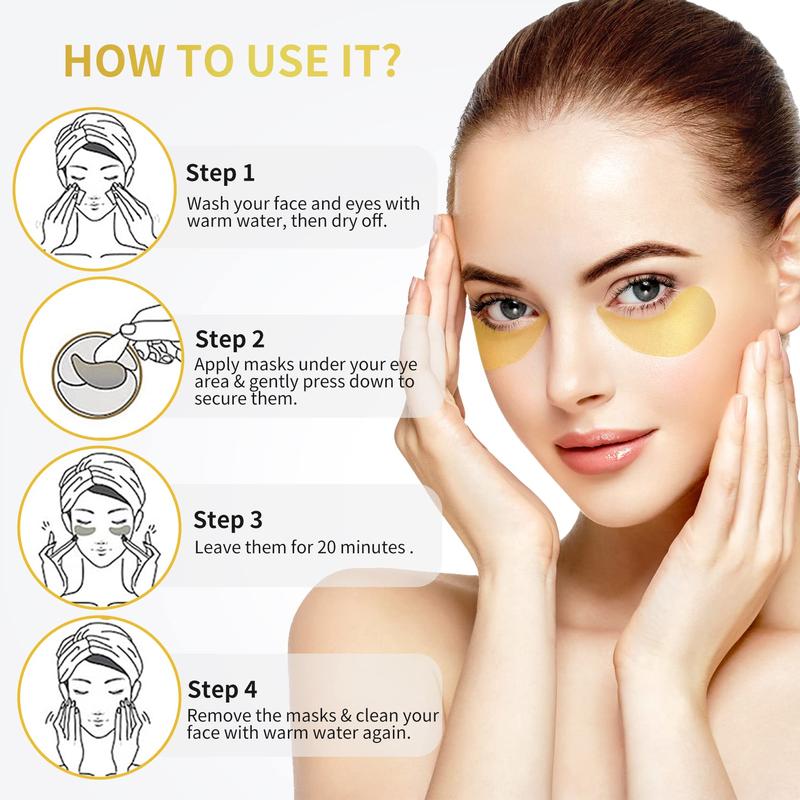 Under Eye Patches - 60 Pcs - 24K Gold Eye Mask- Puffy Eyes & Dark Circles Treatments,Reduce Under Eye Bags and Smooth Wrinkles,Eye Skin Care Pads With Collagen,Hyaluronic Acid & Castor Oil