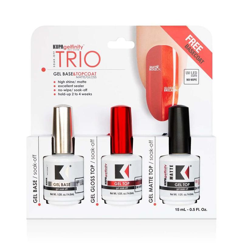 KUPA Gelfinity Soak Off Gel - Base & Glossy Top & Matte Top Coat (No-Wipe) 0.5 Fl Oz for Nail Art