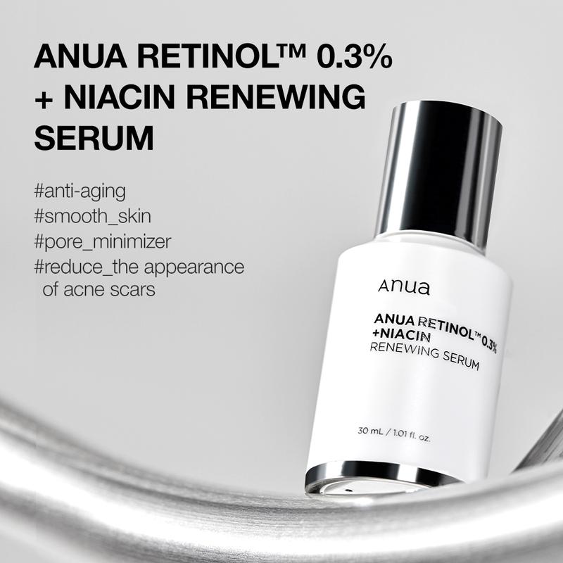 [Anua Official Shop] Retinol 0.3% + Niacin Renewing Serum, 1.01 fl. oz. (30ml) ｜Korean Skin care, for Signs of Aging, Slow aging, Daily gentle retinol