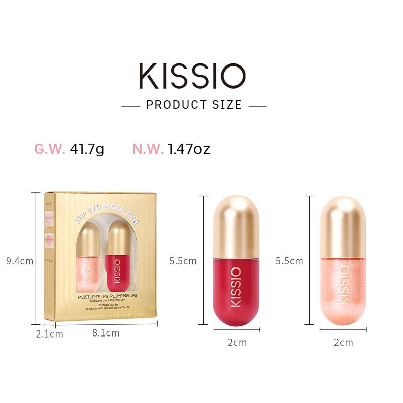 KISSIO Lip Plumper,Color Lip Plumper Gloss,Plant Extracts Plumping Lip Serum,Moisturizing Lip Gloss ,The packaging is very small and easy to carry(2PCS)