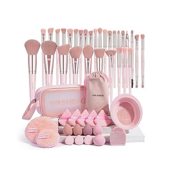 49 Pcs Makeup Tool Set with Makeup Brush, Makeup Eggs, Powder Puffs, Face Wash Puffs, Brush Cleaner Mat &Makeup Organizer Bag, Multi-functional Makeup Tool Kit for Beginners and Professional