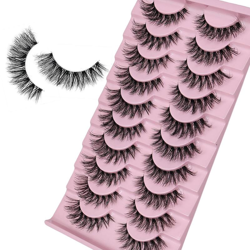 Natural Fluffy False Eyelashes, 10 Pairs Wispy Lashes, 3D Volume Strip Lashes, D Curl Fake Eyelashes with Clear Band Eye Lashes