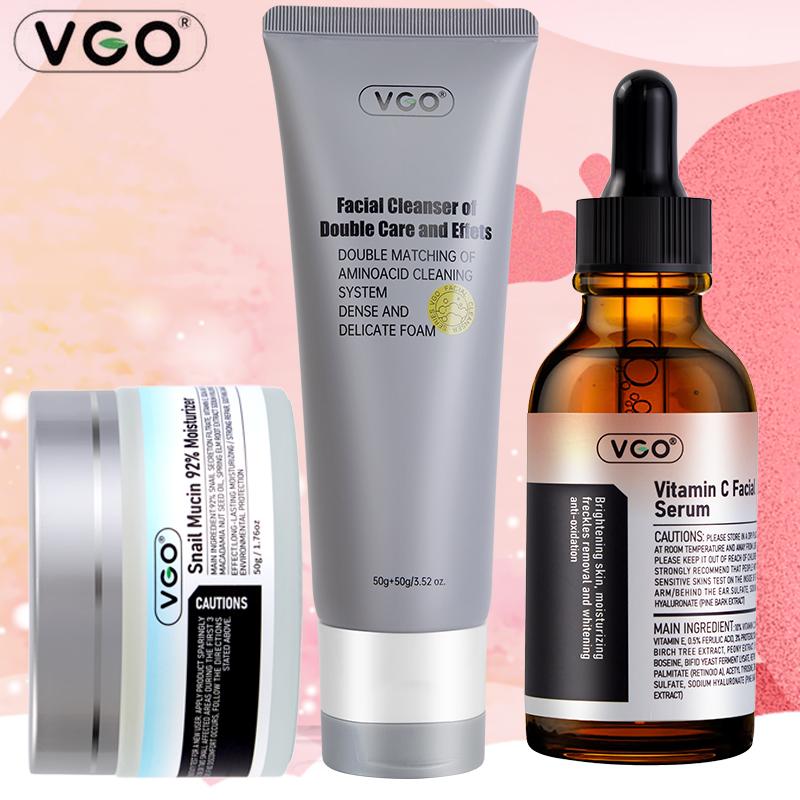 VGO Vitamin C Serum 30ml ,Moisturizer and Facial Cleanser Set  for Hydration, Skin  Radiance Face care set lotion moisturizing set moisturizing skin care moisturizing cream face cream Snail Protein face cream vgo long-lasting