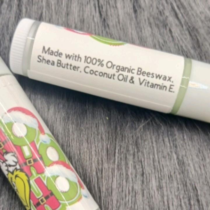 Green Christmas Lip Balm - Organic Beeswax, Shea Butter, Coconut Oil, Vitamin E - Festive Flavors Moisturizing Smooth Skincare